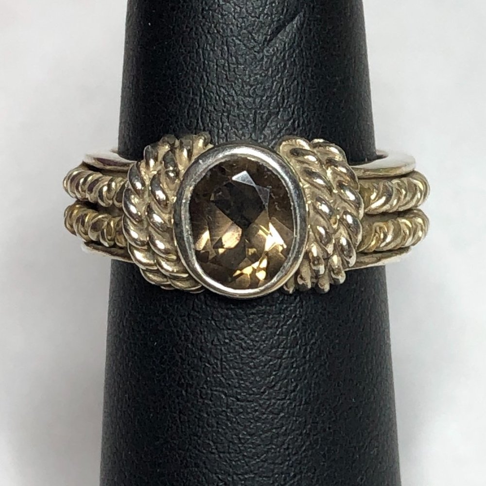 Sterling Smoky Quartz Ring with Rope Design